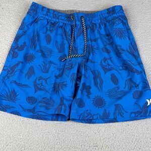 Hurley Board Short Men M Blue Ocean Fish Swim Trunk Lined Beach Bathing Suit